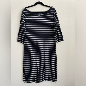 french connection nautical blue and white striped 3/4 sleeve shirt dress
